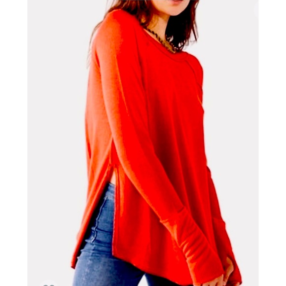 BRAND NEW FREE PEOPLE ORANGE LONG SLEEVE OVERSIZED THERMAL SHIRT SZ SMALL - Picture 1 of 6